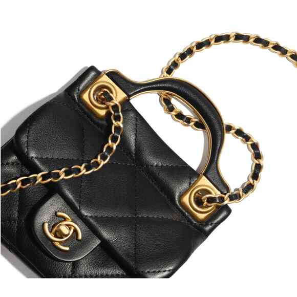 Chanel 21A Black Mini Flap Card Holder With Chain Handle Shoulder Crossbody Bag - Picture 3 of 12